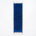 Handcrafted Moroccan Wool Runner Rug, Royal Blue & Cream Berber Hallway Runner 270x70cm / 8.8x2.3ft, Modern Geometric Long Area Rug