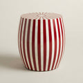 Moroccan Red Wood & Cream Resin Drum Side Table | 40 × 50 cm