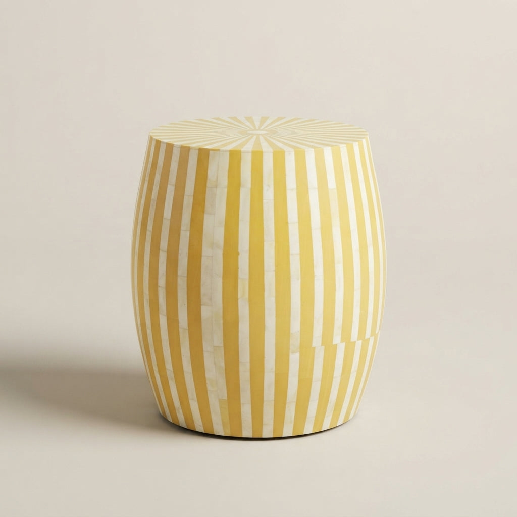 Moroccan Yellow & White Resin Inlay Side Table | 40 × 50 cm
