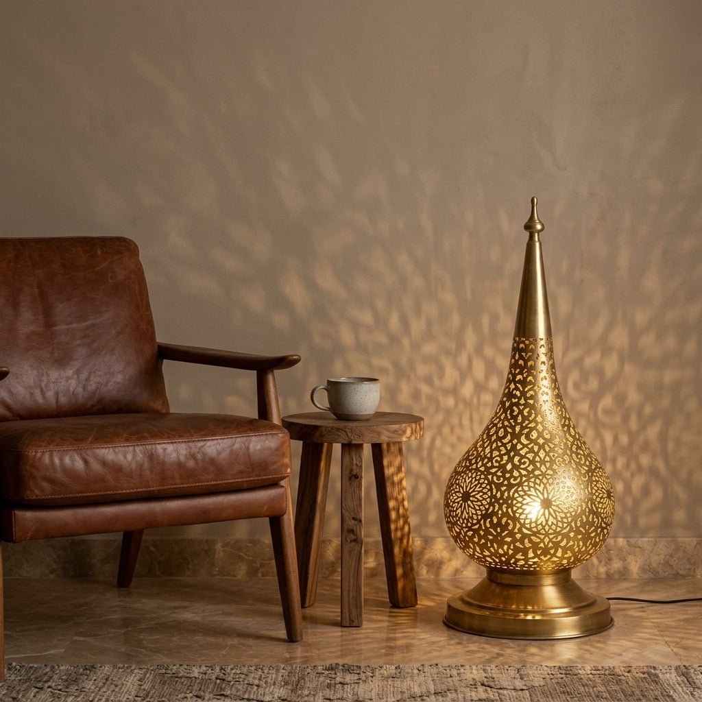 Handmade Moroccan perforated brass lantern 60 cm by Chabichi – image 6