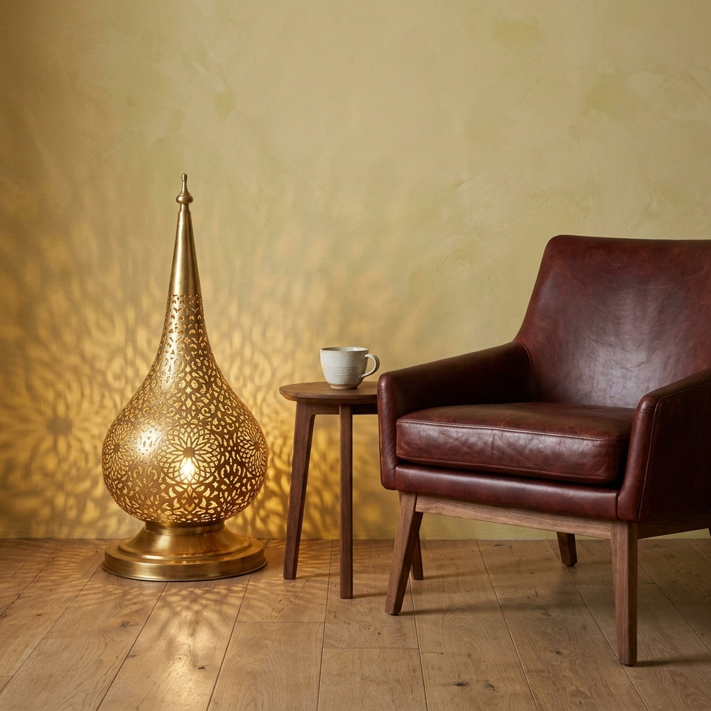 Handmade Moroccan perforated brass lantern 60 cm by Chabichi – image 4