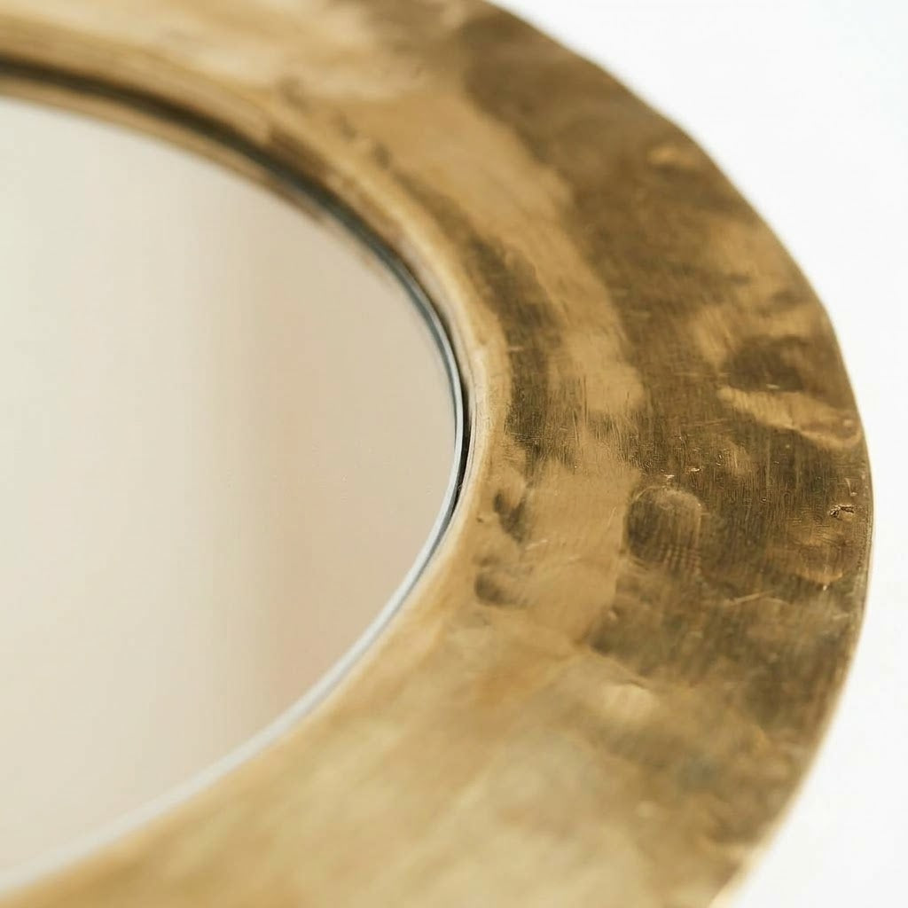 Mini Moroccan oval brass mirror — close-up of brass frame join