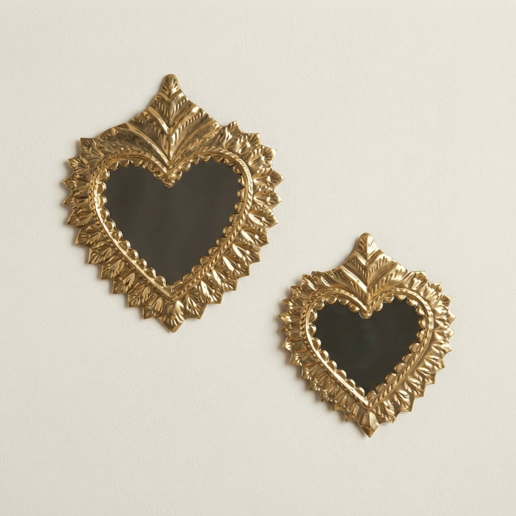Moroccan Ex-Voto Mirror | Handmade Brass Heart Wall Mirror