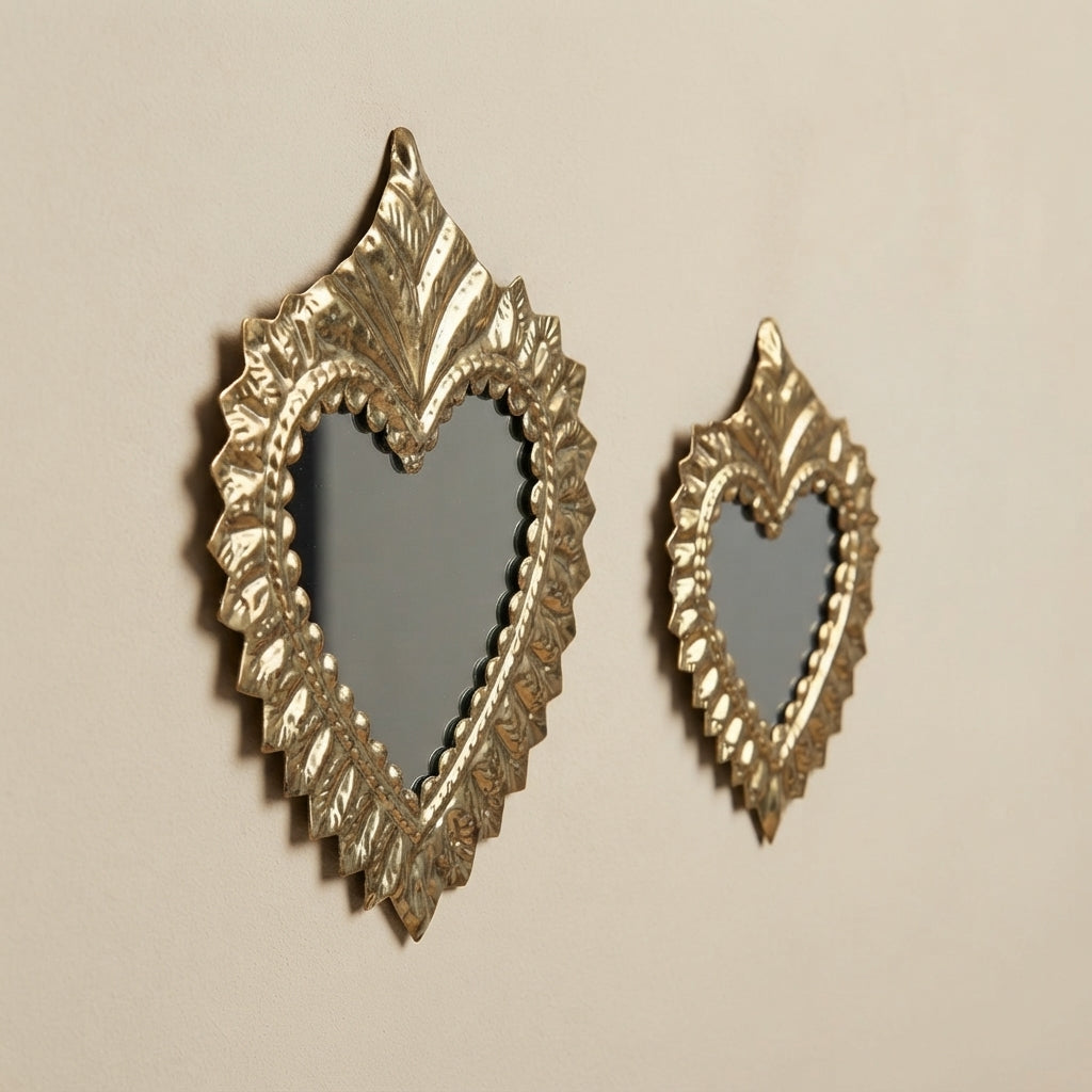 Moroccan Ex-Voto Mirror | Handmade Brass Heart Wall Mirror