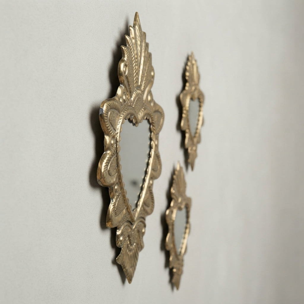 Moroccan Golden Ex-Voto Heart Mirror | Handmade Brass Wall Mirror