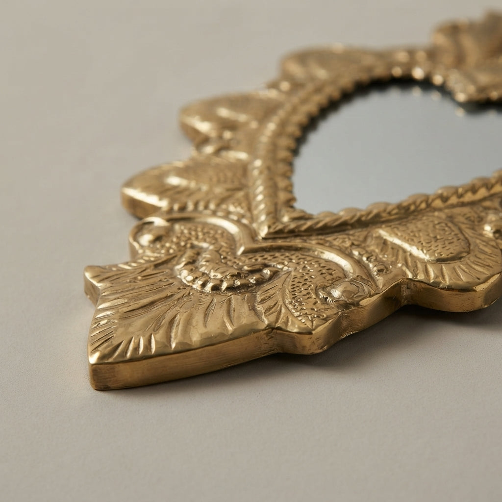 Moroccan Golden Ex-Voto Heart Mirror | Handmade Brass Wall Mirror