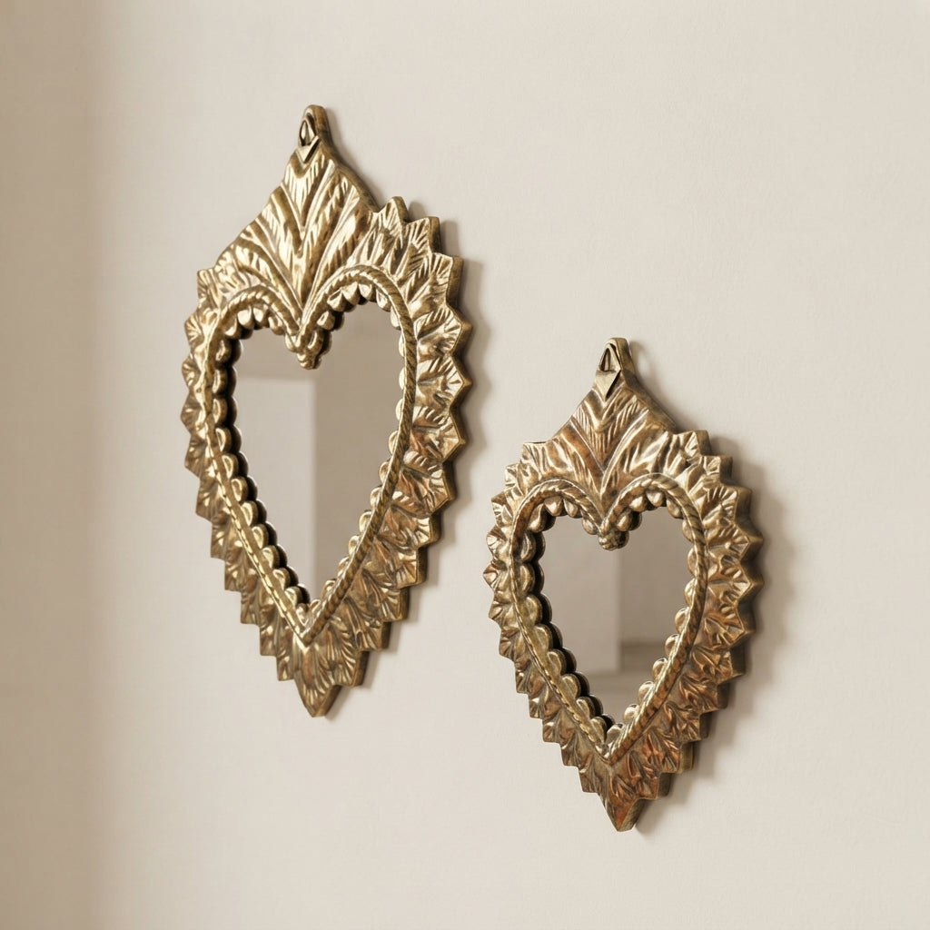 Moroccan Ex-Voto Mirror | Handmade Brass Heart Wall Mirror