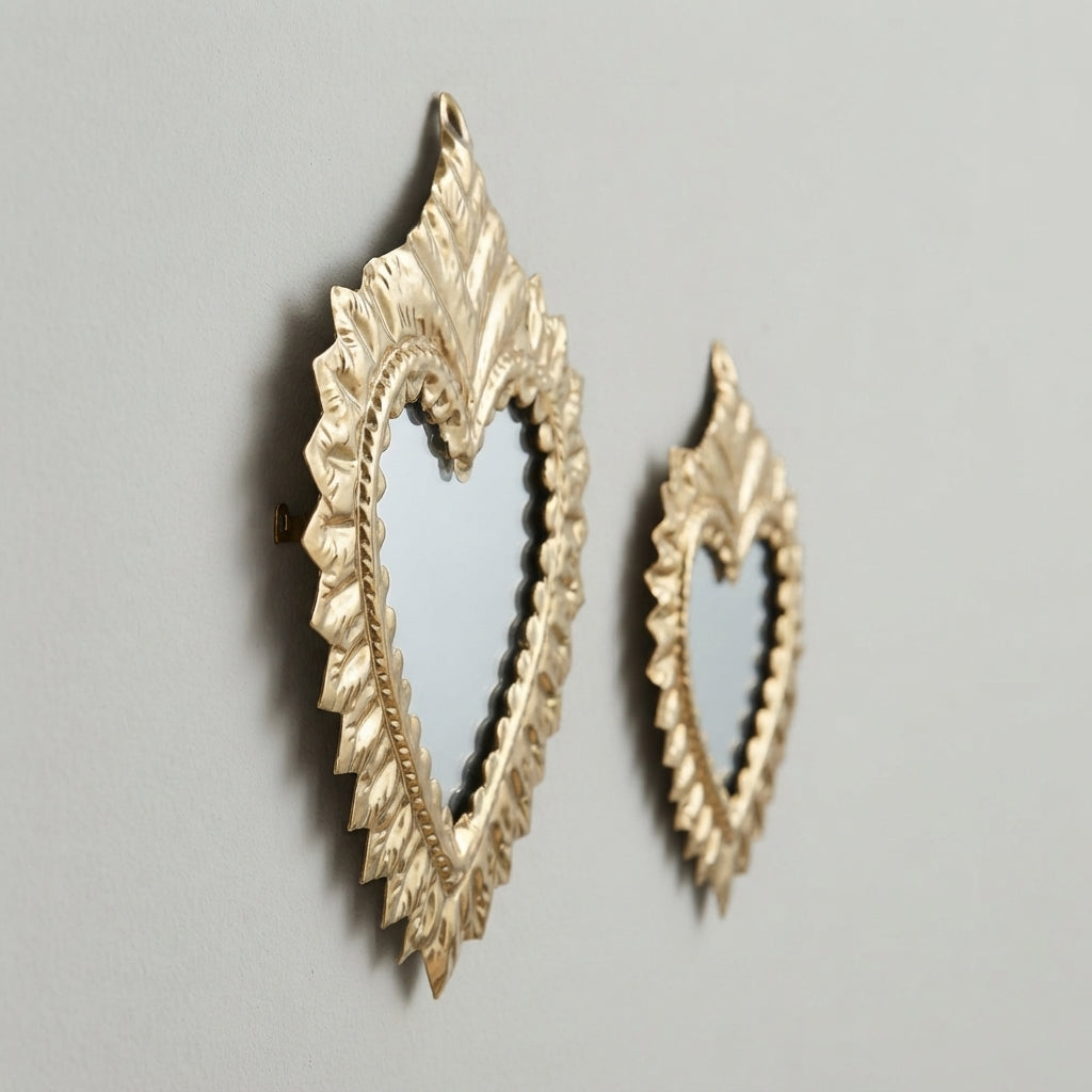 Moroccan Ex-Voto Mirror | Handmade Brass Heart Wall Mirror