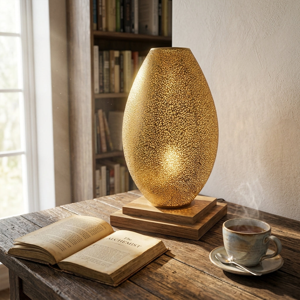 Moroccan Perforated Brass Table Lamp 60 cm - Oriental Bedside Lamp in Gold & Bronze, Ambient Lighting
