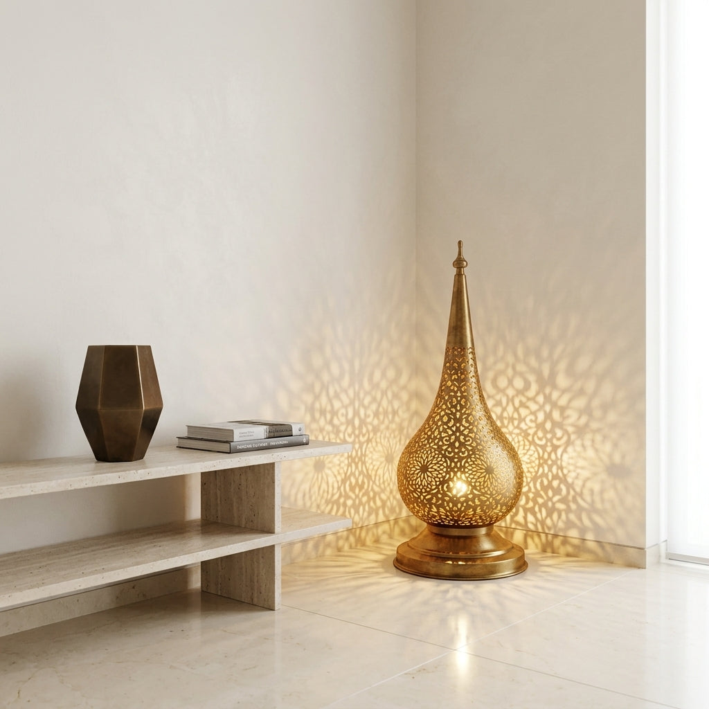 Handmade Moroccan perforated brass lantern 60 cm by Chabichi – image 10