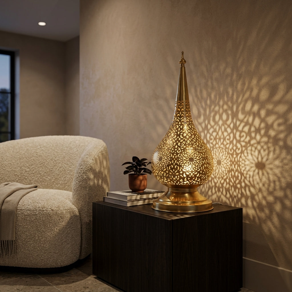 Handmade Moroccan perforated brass lantern 60 cm by Chabichi – image 1