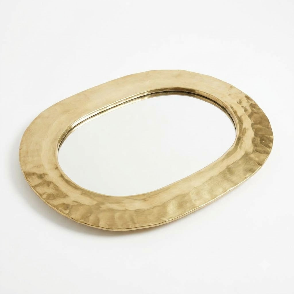 Mini Moroccan oval brass mirror — styled product view