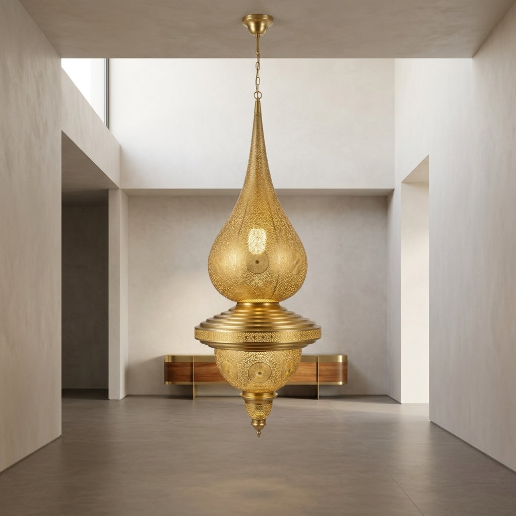 Moroccan perforated brass pendant chandelier 100 cm by Chabichi – image 1