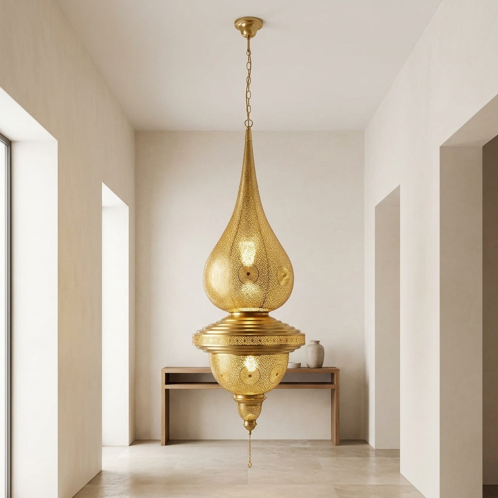 Moroccan perforated brass pendant chandelier 100 cm by Chabichi – image 4