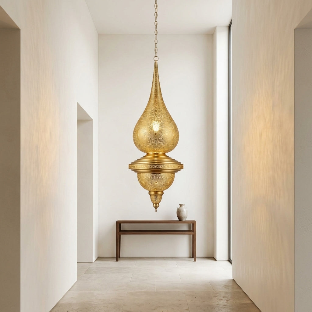 Moroccan perforated brass pendant chandelier 100 cm by Chabichi – image 5