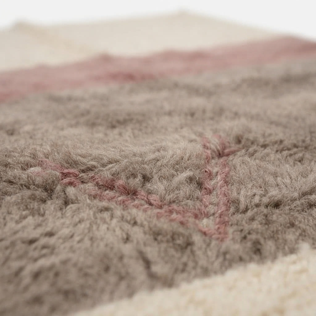 Handcrafted Moroccan Wool Rug, Dusty Rose & Grey Color Block, 161 x 110 cm