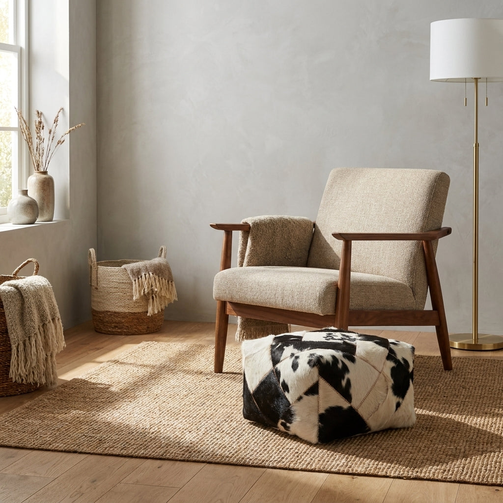 Handmade Cowhide Leather Pouf