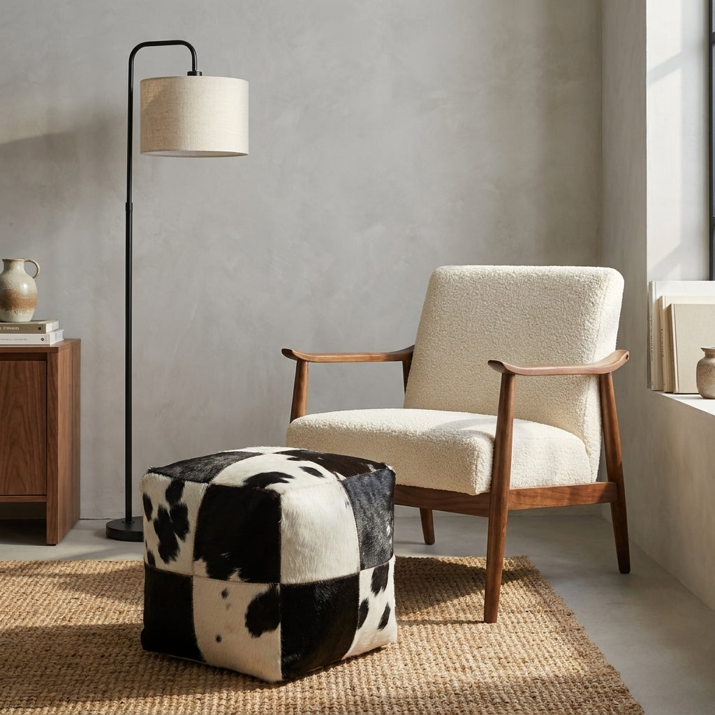 Handmade Cowhide Leather Pouf