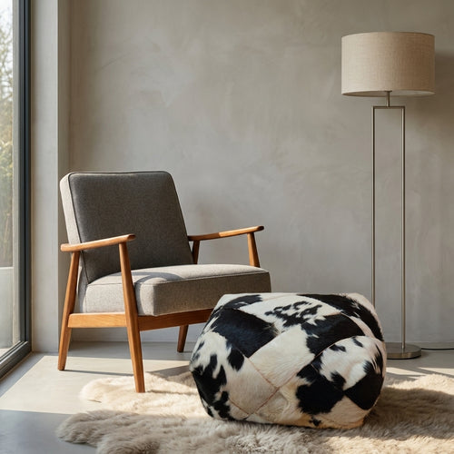 Handmade Cowhide Leather Pouf