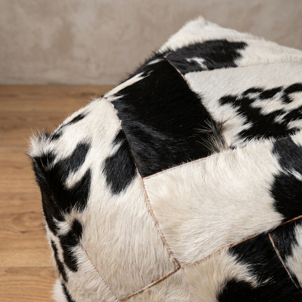Handmade Cowhide Leather Pouf