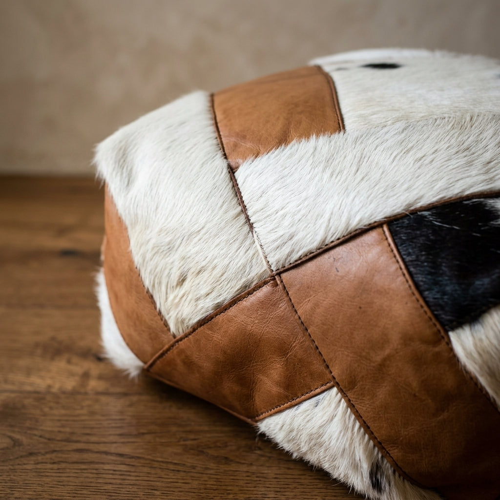 Handmade cowhide ottoman pouf 60 × 60 × 36 cm by Chabichi – image 4