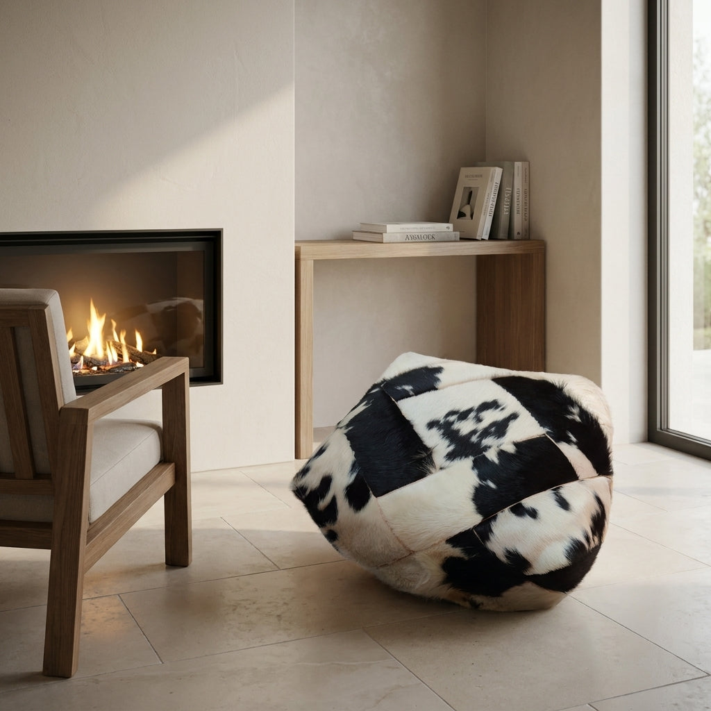 Handmade Cowhide Leather Pouf
