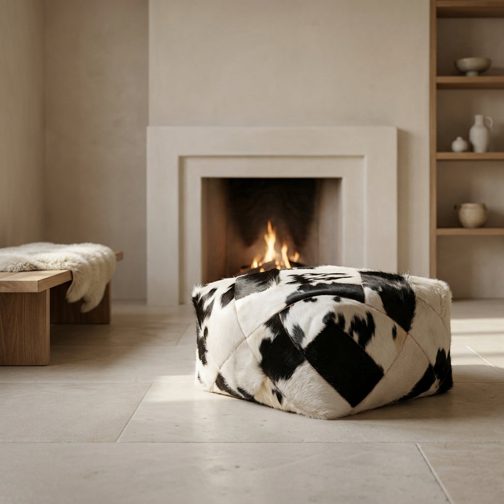 Handmade Cowhide Leather Pouf