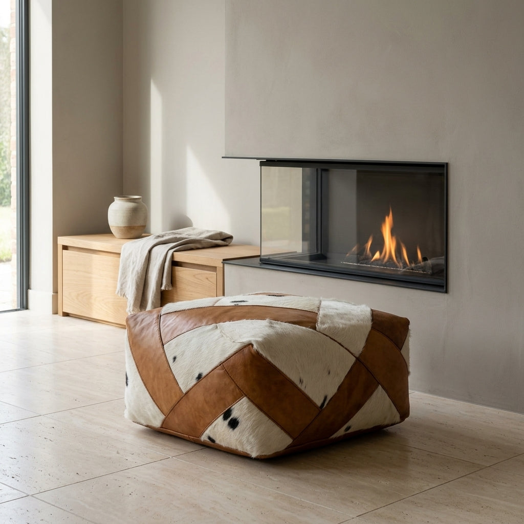 Handmade cowhide ottoman pouf 60 × 60 × 36 cm by Chabichi – image 3