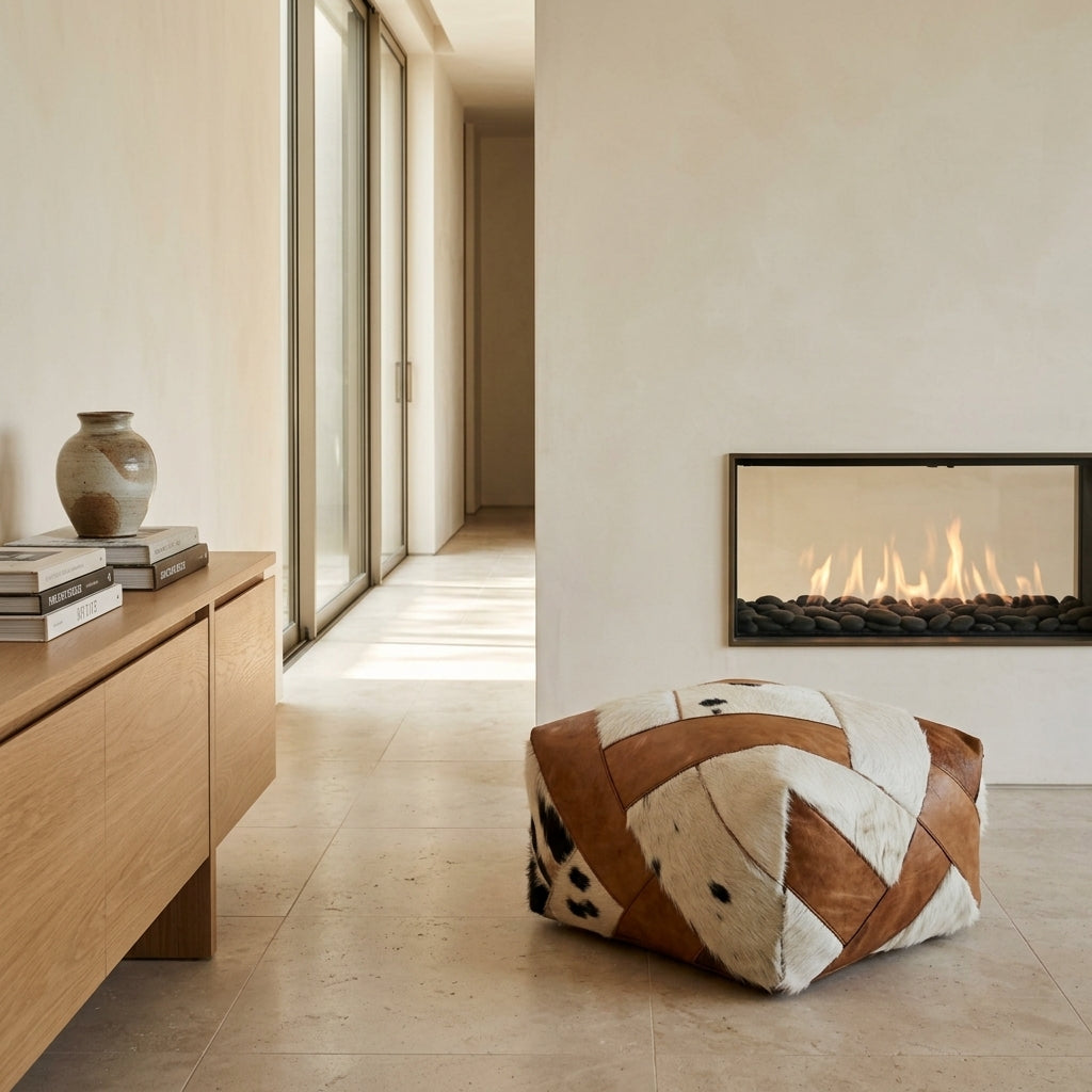 Handmade cowhide ottoman pouf 60 × 60 × 36 cm by Chabichi – image 5
