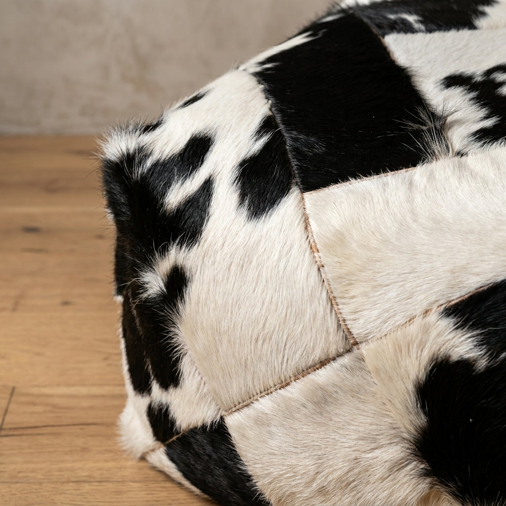 Handmade Cowhide Leather Pouf