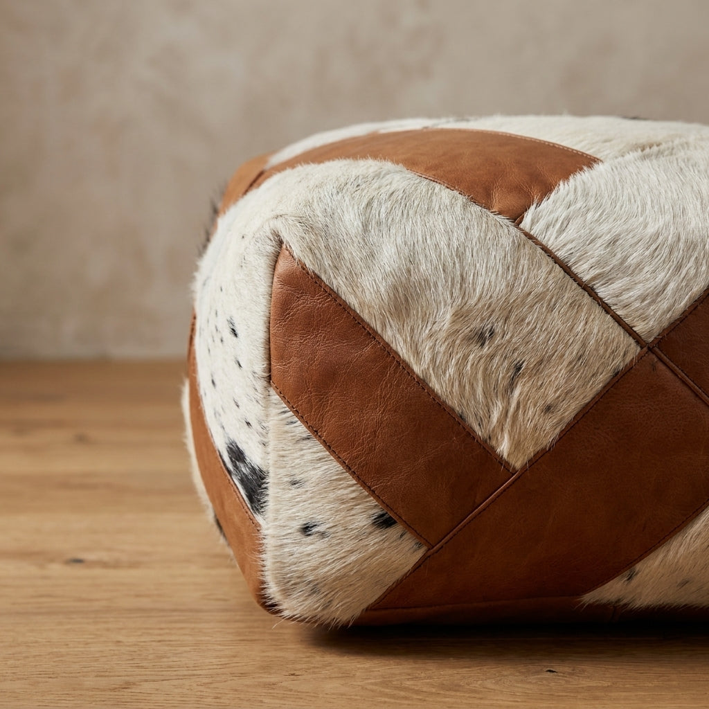 Handmade cowhide ottoman pouf 60 × 60 × 36 cm by Chabichi – image 2