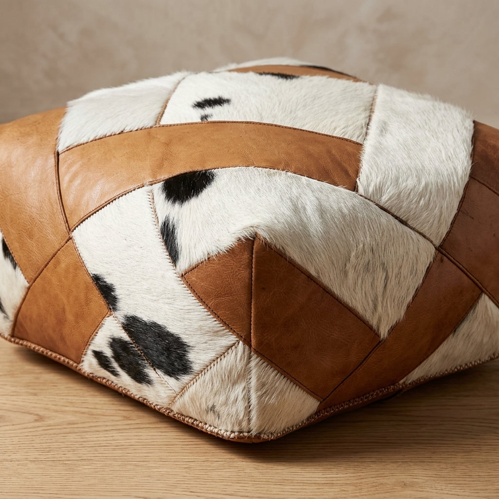Handmade cowhide ottoman pouf 60 × 60 × 36 cm by Chabichi – image 1