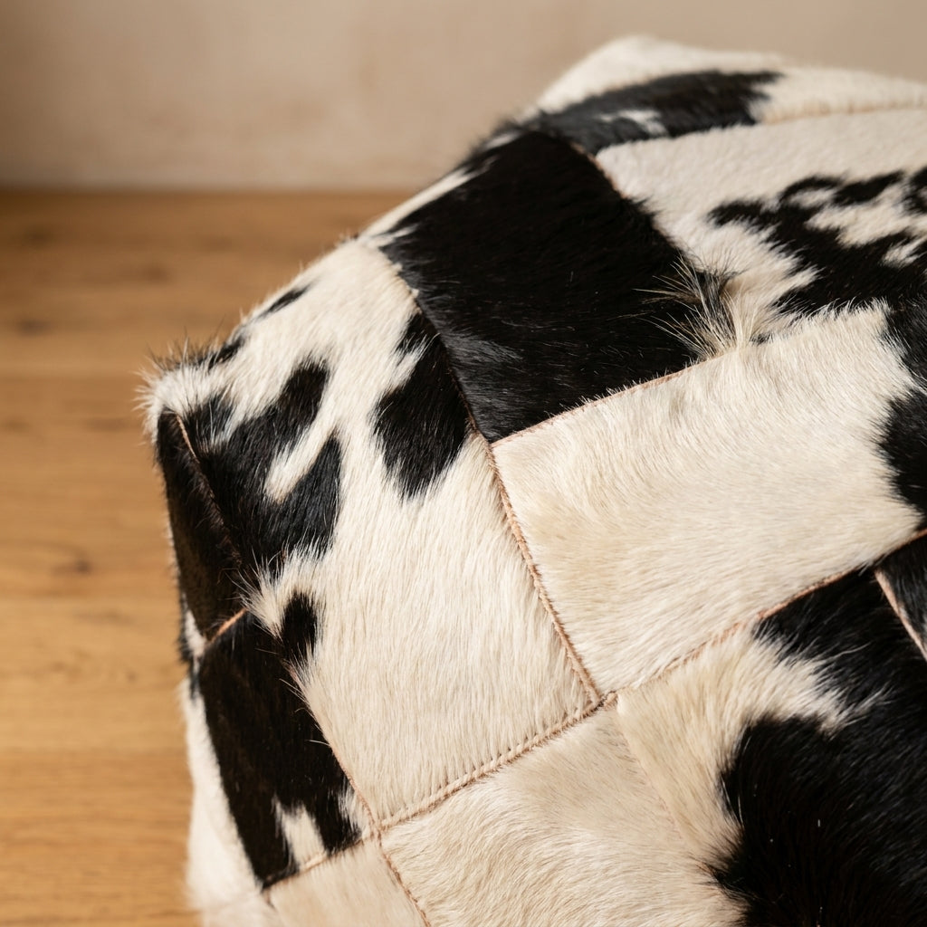Handmade Cowhide Leather Pouf