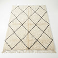 Authentic Beni Ourain Moroccan Wool Rug, Square Ivory Cream & Black Diamond Lattice Area Rug 200x200cm / 6.6x6.6ft, Plush Berber Rug