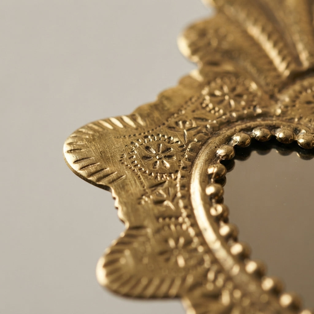 Moroccan Golden Ex-Voto Heart Mirror | Handmade Brass Wall Mirror