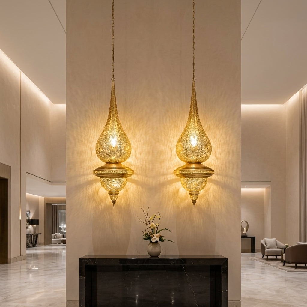 Moroccan Perforated Brass Pendant Chandelier 100 cm - Oriental Gold & Bronze Hanging Light, Ambient Lighting