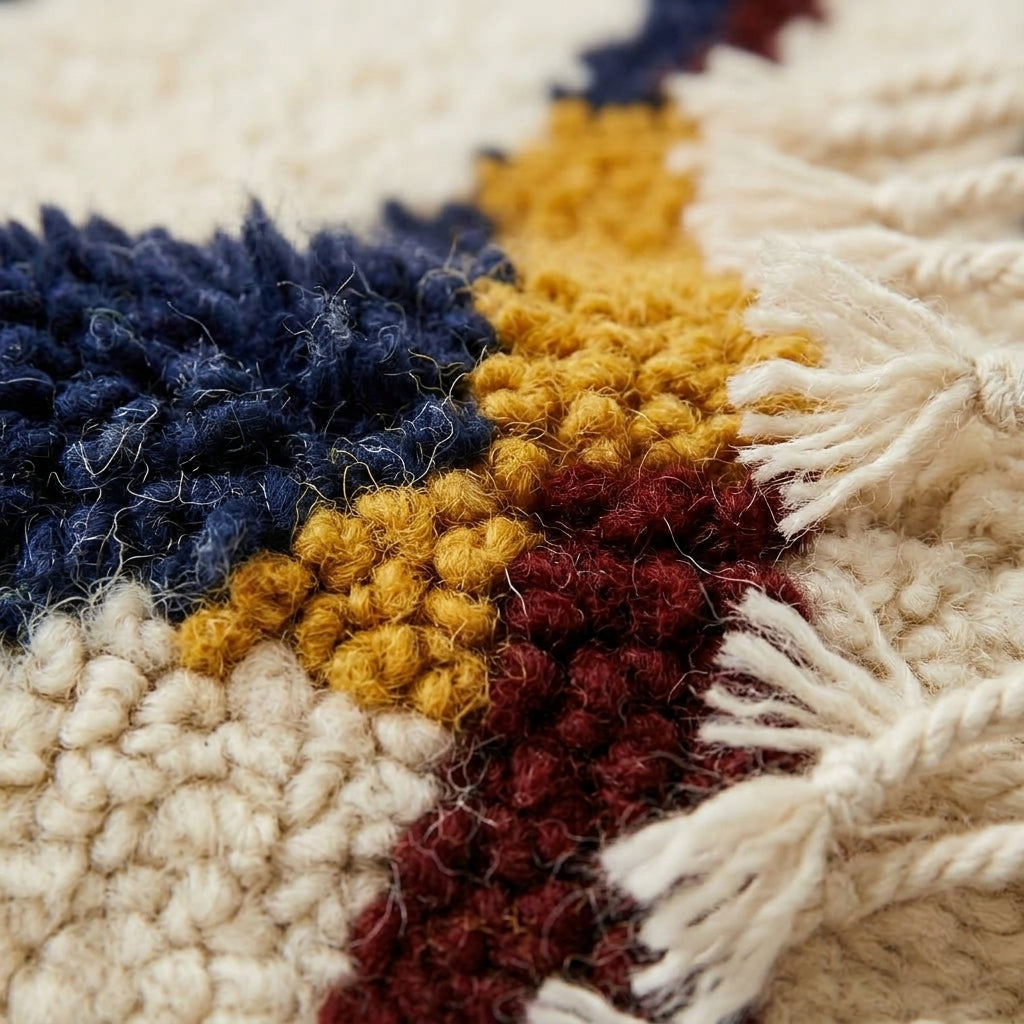 Handwoven Moroccan Abstract Wool Rug — Navy & Mustard, 283 × 180 cm