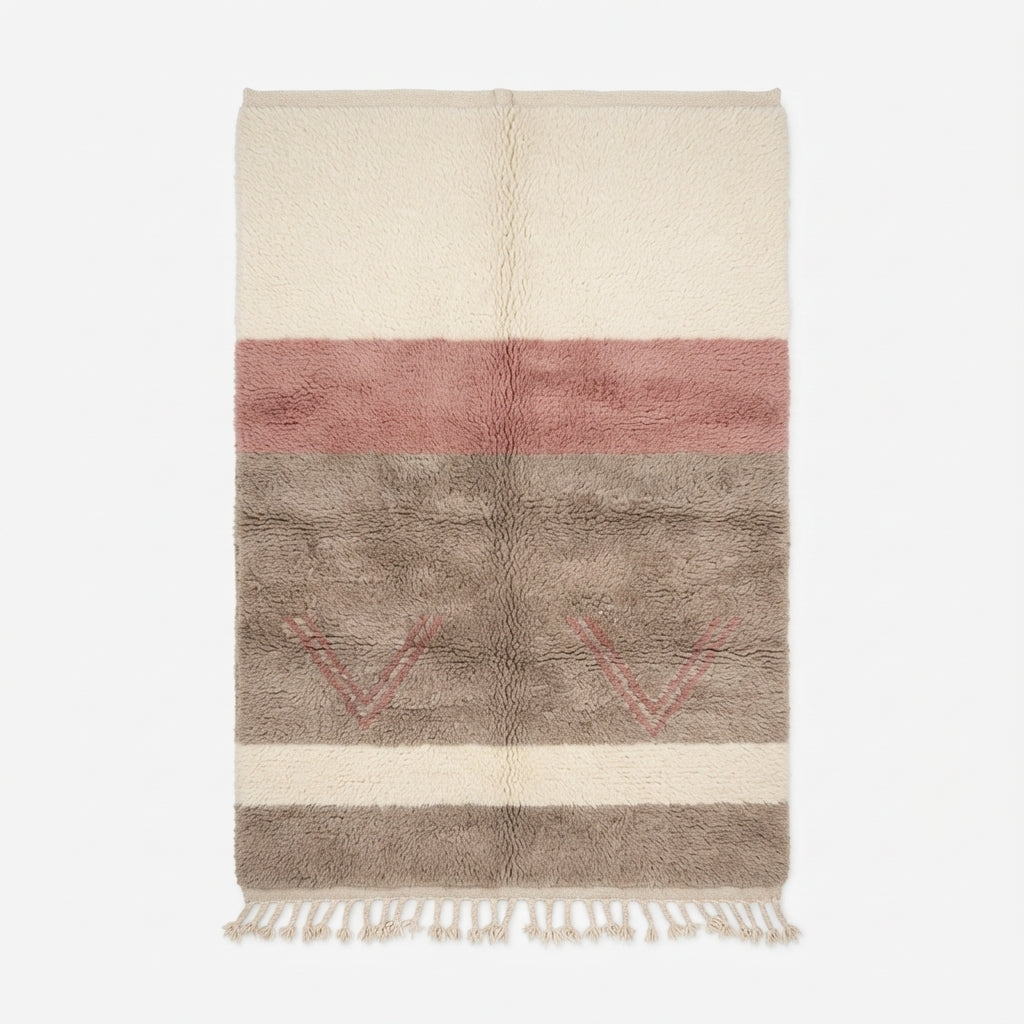 Handcrafted Moroccan Wool Rug, Dusty Rose & Grey Color Block, 161 x 110 cm