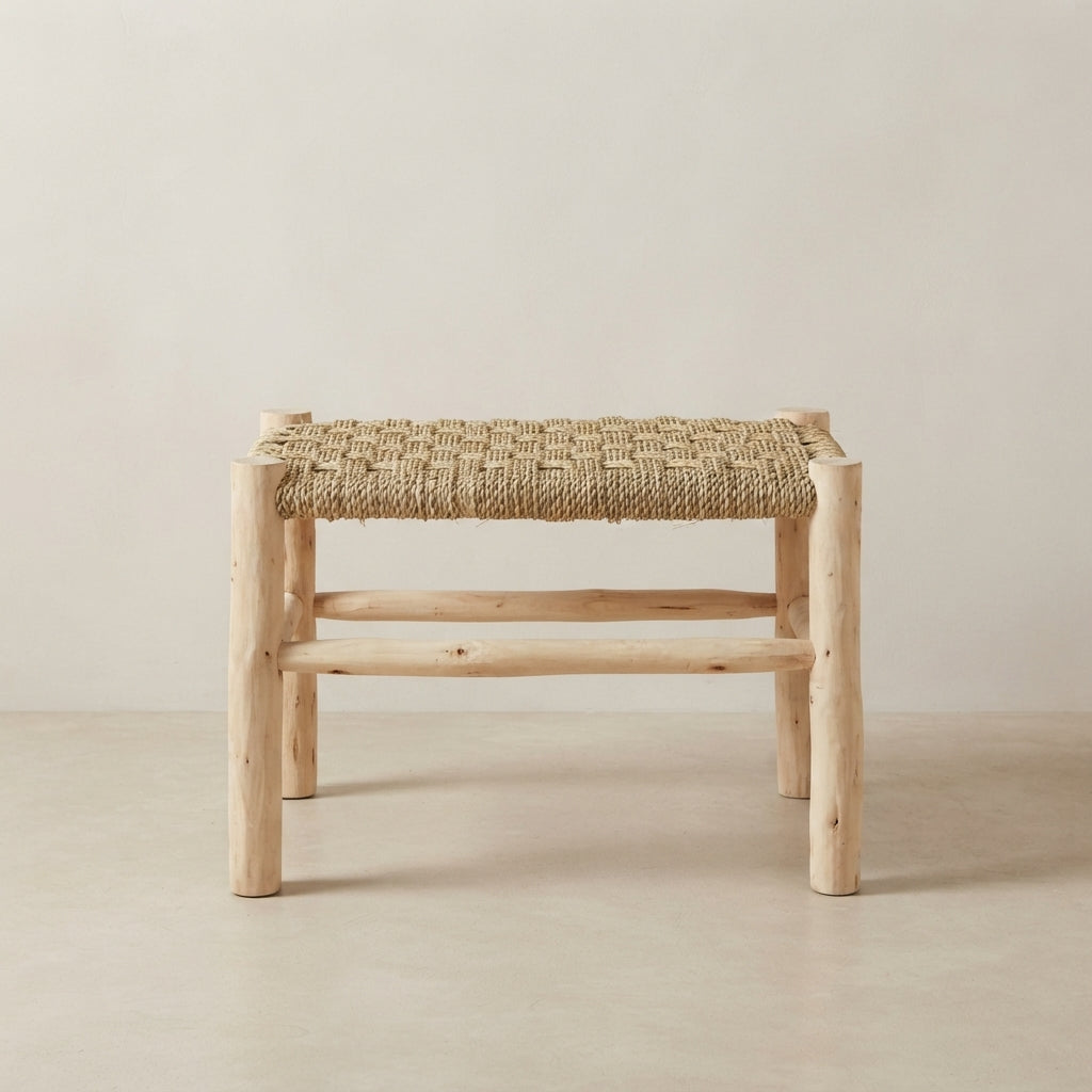Handwoven Moroccan Palm Fiber Bench
