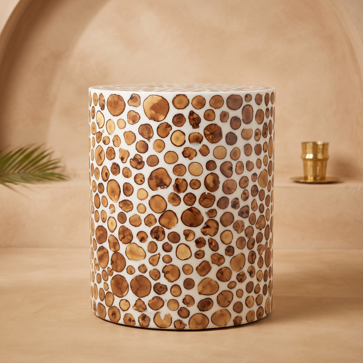 Moroccan Colorful Resin & Wood Sunburst Side Table | 50 × 40 × 40 cm