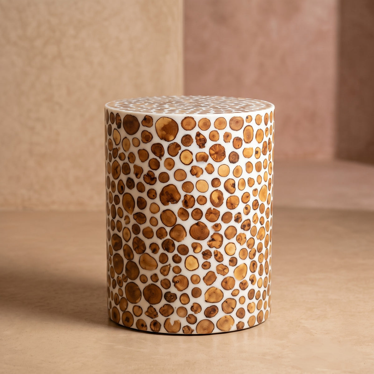 Moroccan Colorful Resin & Wood Sunburst Side Table | 50 × 40 × 40 cm