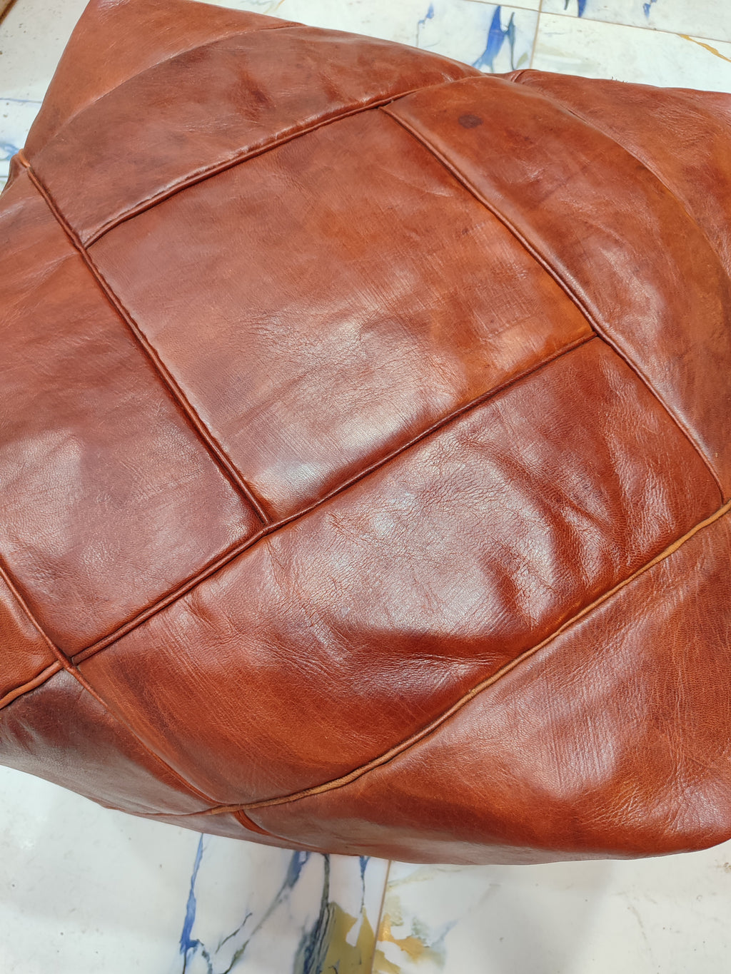 Handmade tan leather pouf ottoman 60 × 60 × 36 cm by Chabichi – image 8
