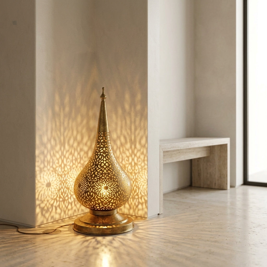 Handmade Moroccan perforated brass lantern 60 cm by Chabichi – image 8