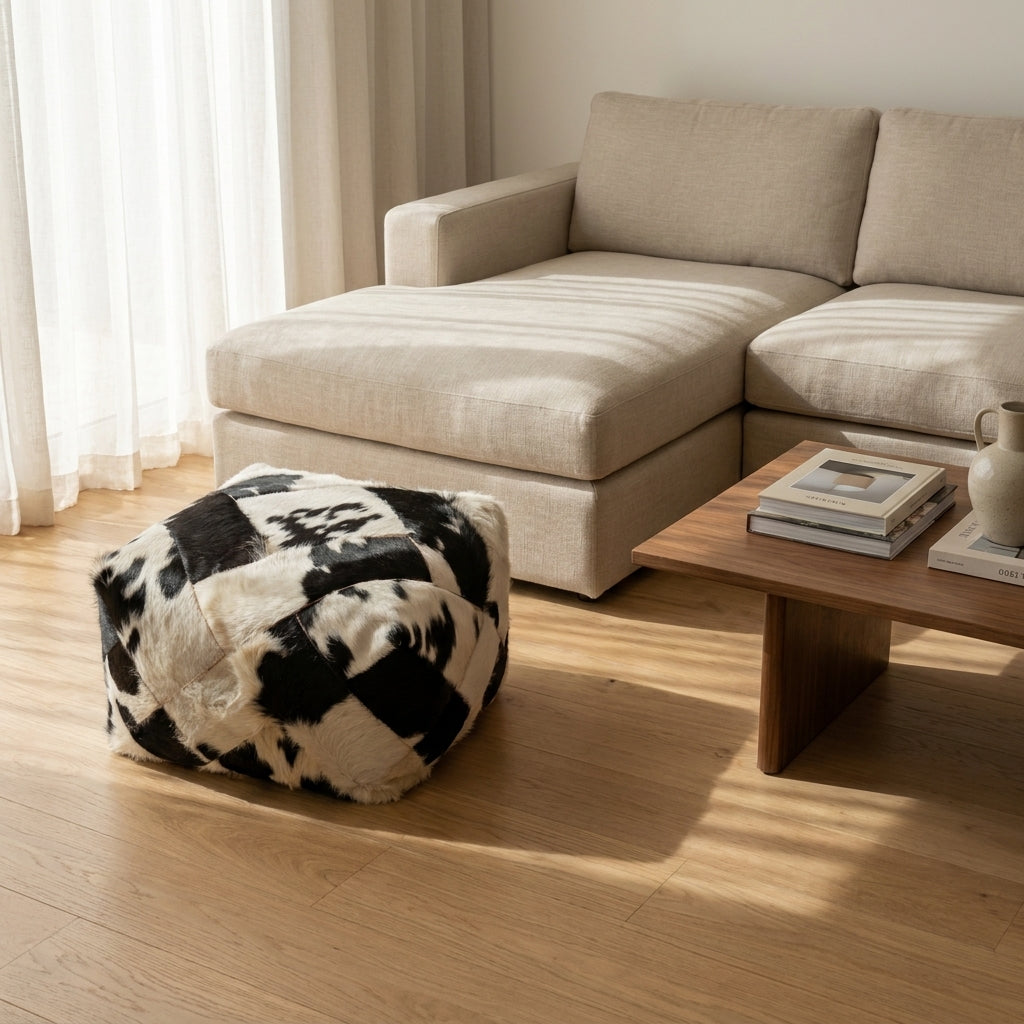 Handmade Cowhide Leather Pouf