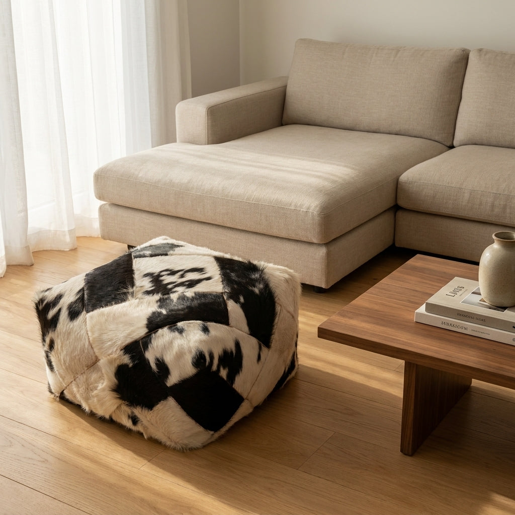 Handmade Cowhide Leather Pouf