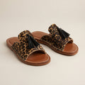 Leopard Calf Hair Tasseled Slide Sandals — Handmade Moroccan Leather