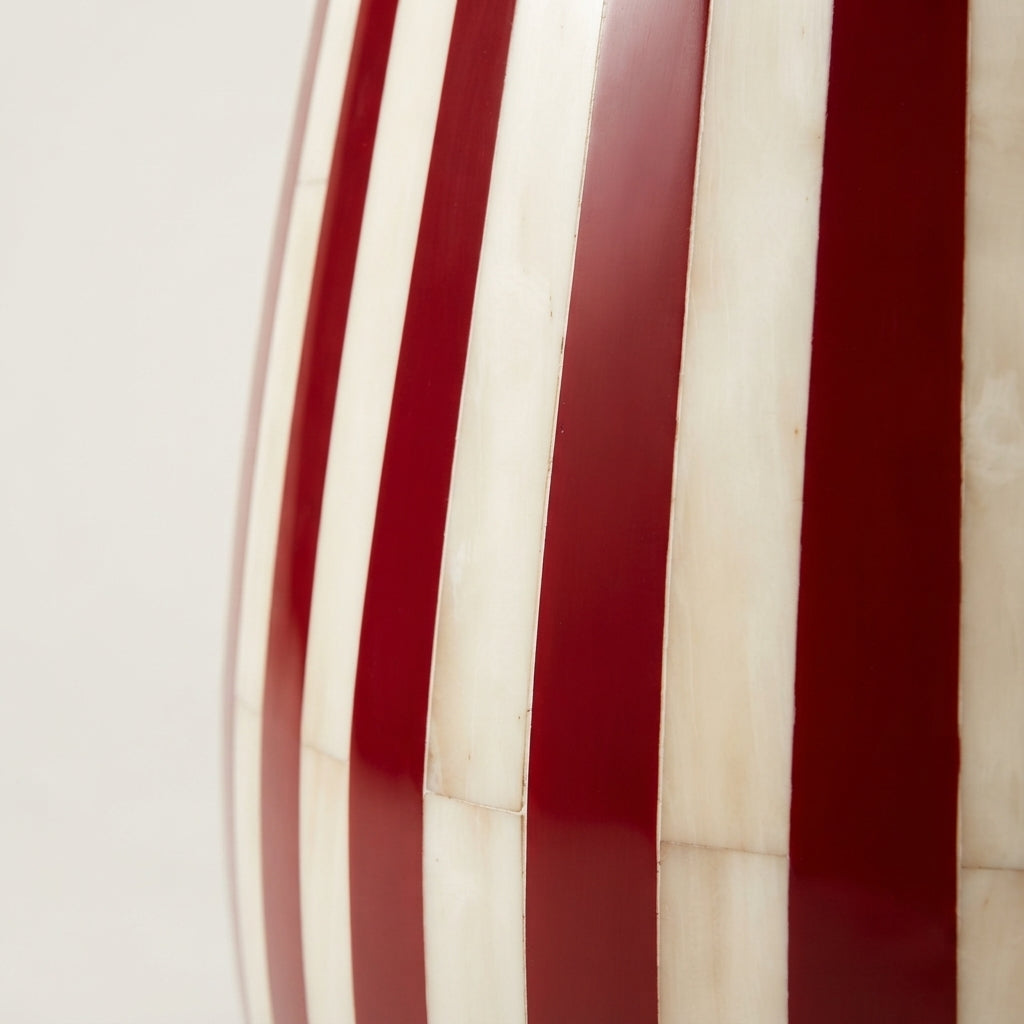 Moroccan Red Wood & Cream Resin Drum Side Table | 40 × 50 cm