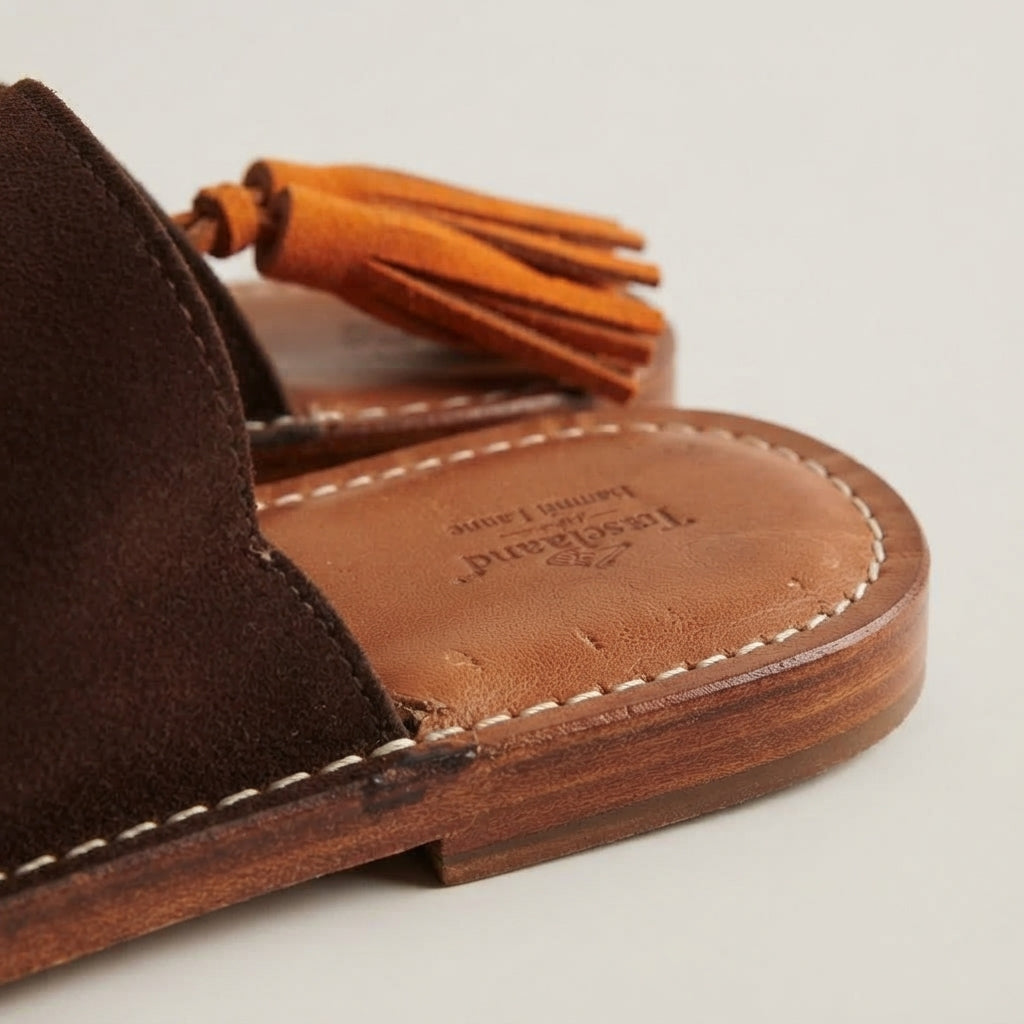 Handcrafted Moroccan Leather Slides, Genuine Suede Tassel Mules EU 37-42, Authentic Artisanal Summer Sandals, Boho Flat Slip-On Shoes