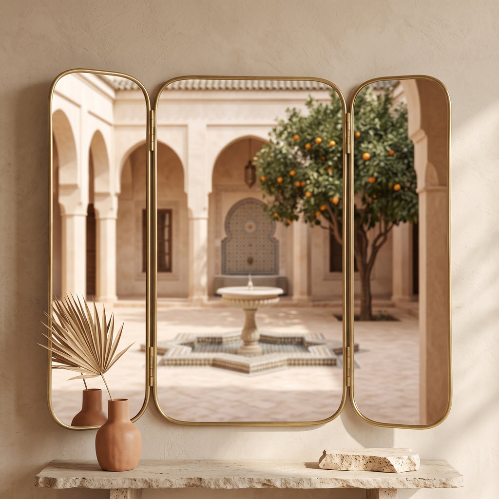 Moroccan Trifold Brass Mirror 70 × 75 cm | Chabichi