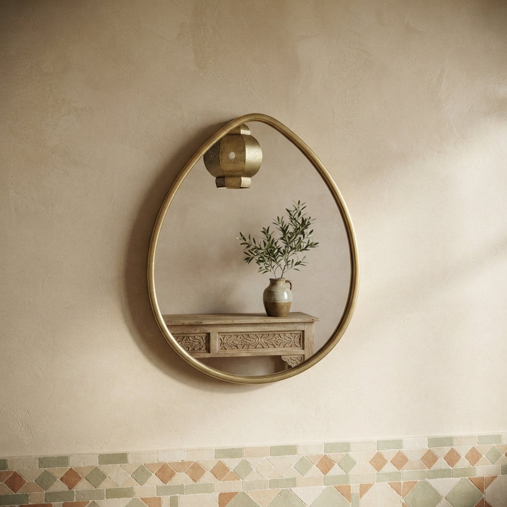 Moroccan Large Brass Egg Mirror